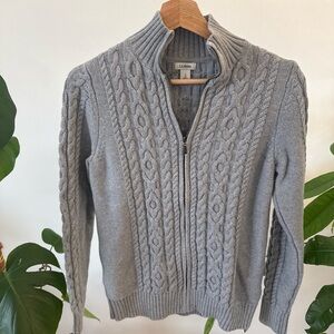 L.L.Bean Light Gray Cable Zip Sweater